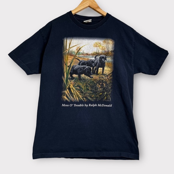 Ralph McDonald Mess O’ Trouble Wildlife Dog Print Graphic Tee Shirt - Picture 1 of 5